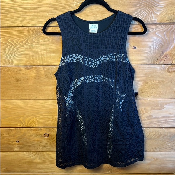 RVCA‎ Black Sleeveless Lace Dress Mini Cocktail Party Event Elegant Layering Md - Picture 1 of 9